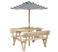 (brown and blue) vidaXL Picnic Table for 4 Kids with Umbrella Water Play Table Solid Wood Fir