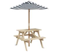 (brown and blue) vidaXL Picnic Table for 4 Kids with Umbrella Water Play Table Solid Wood Fir