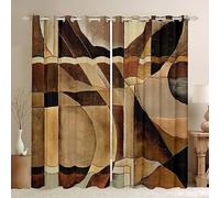 Brown and Blue Window Drapes Geometric Curtains for Bedroom Living Room for Kids Abstract Arts Linen30%-50% Blackout Curtains Brown Window Treatments W66*L90