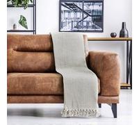 Brown and Ginger Recycled Cotton Throw Blanket 152cm x 127cm (Greige Honeycomb)