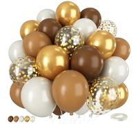 Brown and Gold Balloons, 50 PCS 12 Inch Boho Balloons with Retro Brown Cream Nued Gold Confetti Latex Balloon for Neutral Baby Shower Apricot Wedding Birthday Party Decorations