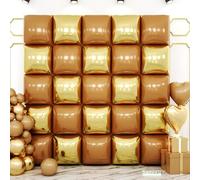 Brown and Gold Square Foil Balloon Wall,19 Inches Double Sided Square Balloons Tunnel Arch Kit for Bachelorette,Weeding,Baby Shower,Birthday,Anniversary,Party Decorations