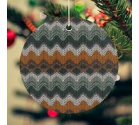Brown and Green Pattern Christmas Ornament for Christmas Tree Ceramic Round Ornament Winter Holiday Keepsake Gift 2.7" Christmas Tree Hanging Decorations Circle Ceramic Pendant Xmas Gift