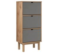 Vidaxl Shoe Cabinet Otta With 3 Drawers Brown&grey Solid Wood Pine