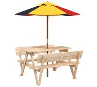 (brown and multicolour) vidaXL Picnic Table for 4 Kids with Umbrella Water Play Table Solid Wood Fir