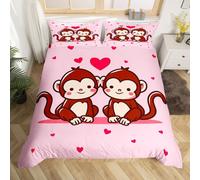 (Brown and Pink, Super King(No Comforter)) Homewish Pink Monkey Bedding Set Double,Jungle Animals Monkey Duvet Cover Cute Leaves Banana Comforter Cover Wildlife Natural Bed Cover for Kids Boys
