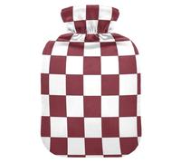 Brown and White American Plaid hot Waterbottle with Soft Cover, 2L hot Compress for Neck Shoulder Warmer, Sore Muscle, compresas calientes para el vientre