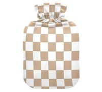 Brown and White American Plaid hot Waterbottle with Soft Cover, 2L hot Compress for Period Cramps, Neck and Shoulder Pain Relief, bolsas de agua Caliente para Dolores