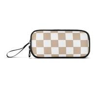 Brown and White American Plaid Nylon Pencil Bag College High Capacity Pen Pencil Case School Stationery for High School Nurse