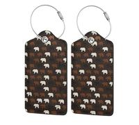 Brown and White Bear Luggage Tags with Stainless Loop Privacy Cover ID Funny Cute Unique Pattern 2 PCS
