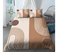 Brown And White Color Matching Arc Simple Bohemian Pattern Duvet Cover 230X220Cm & 2 Pillowcases, 3 Pcs Ultra Soft Luxury Microfiber Bedding Set Digital Print Quilt Cover Set, Bedroom Single Double