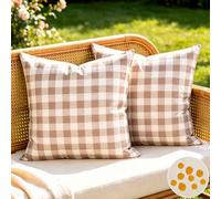 Brown and White Cushion Covers 50 x 50 cm Waterproof Tartan Decorative Cushion Covers Square Cushion Cover Outdoor Cushion for Living Room Bedroom Outdoor Cushion Covers with Invisible Zip