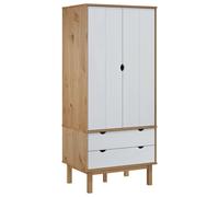 (Brown and white) vidaXL Solid Wood Pine Wardrobe Cloth Cabinet Closet Highboard Multi Colours