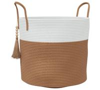 (brown and white) vidaXL Storage Basket Laundry Basket Washing Basket Laundry Hamper Cotton