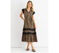 Brown Animal Contrast Panel Smock Midi Dress Gini London Brown S/M