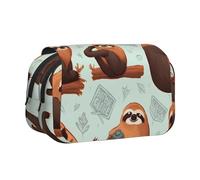 Brown Animals Printed Print Flip Top Double Layer Pencil Case - Large Capacity School Supplies Organizer for Students, Kids, Teens, Artists, Travel & Office Use