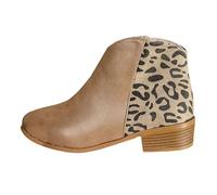 Brown Ankle Boots Women Womens Chelsea Boots Women's Shoes Wide Two Tone Pointed Toe Chunky Heel Shoes Fleece Lined Heel Chunky Short Leather Ankle Plus Size Heels for Wide Width (Khaki,4)