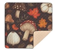 Brown Autumn Pattern with Pumpkins Mushrooms Cute Foldable Baby Activity Play Mat for Indoor Outdoor Comfortable Baby Kick Crawling Mat for Baby Kids Toddlers Infants, 50'' x 50''