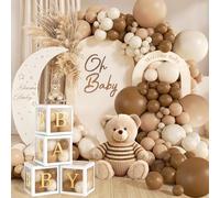 Brown Baby Shower Decorations, 134 Pcs Brown Balloon Garland with BABY Balloon Boxes, Boho Welcome BABY Beige Cream Party Decorations for Neutral Baby Shower Boy Girl Gender Reveal Christening