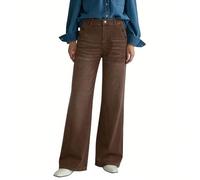Brown Baggy Jeans Women Wide Leg High Waist Button Down Loungepants with Multiple Pockets Tummy Control Straight Leg Plazzo Denim Pants Casual Loose Fit Relaxed Stretch Denim Jean Pants Size M