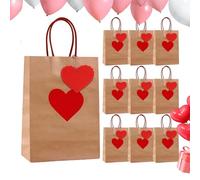 Brown Bags - Romantic Reusable With Strings - Heart Motif Paper Bags,for Valentine Wedding Gathering Party Mother's Day Snacks Toys Scarf Cakes