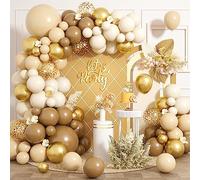 Brown Balloons Garland Arch Kit, 132Pcs 18/12/10/5 inch Different Size Neutral Boho Balloon Brown Nude Tan Beige Gold Balloons for Woodland Baby Shower Wedding Jungle Safari Birthday Party Decoration