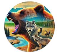 Brown Bear 1000 Pieces Jigsaws Stress Reliever Difficult Challenge for Adults & Kids Creative Round Family Game Gifts (67.5x67.5cm)