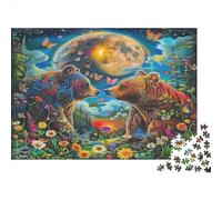 Brown Bear 1000 Pieces Puzzle Premium Cardboard Bear Under Moon Challenging Puzzle Enthusiasts Adults Mental Stimulation Cognitive Development Solo Leisure Play 38x26cm/1000pcs