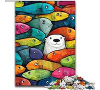 Brown Bear And Fish Jigsaw Puzzles for Adults Teenagers Jigsaws Puzzle, Challenging Game Toys Every Piece Is Unique - Challenging Family Fun Game (26x38cm)