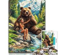 Brown Bear And Little Girl Adult Jigsaws 1000 Pieces Difficult,Challenging Family Activity Games DIY Toy for Home Wall Decor Gifts (75x50cm)