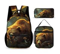 Brown Bear And Mushroom Casual 3pcs Backpack Sets