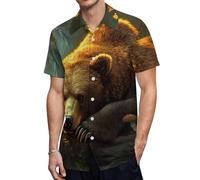 Brown Bear And Mushroom Men's Button Down Shirt Casual Short Sleeve Shirts Beach Summer Shirt with Pocket