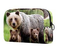 Brown Bear and Two Cubs Cosmetic Bag for Women, Travel Toiletries Bags Large Makeup Handy Pouch Organiser Bag with Zipper