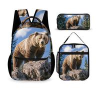Brown Bear Blue Sky Casual 3pcs Backpack Sets