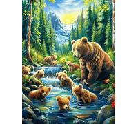 Brown Bear by Stream 300 Pc DIY Jigsaw Puzzle Puzzles for Adults Teens Hard Challenging Team Building Stress Reducing Autumn Sturdy Wooden Cardboard 300 PCS