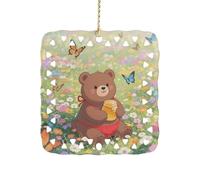 Brown Bear Ceramic Christmas Ornament Xmas Tree Hanging Pendant Double Sided Pattern Festive Square Ornament Holiday Home Party Decoration Gifts