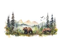 Brown Bear Dream Forest Wall Stickers, Cartoon Wild Jungle Animal Wall Decals, Art Wall Decoration, for Kids Room Bedroom Nursery Decor