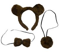 Brown Bear Ears Tail & Dickie Bow Set Fancy Dress Headband