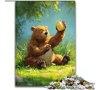 Brown Bear Eating Honey 1000 Piece Jigsaw Puzzles for Teenagers, Staycation Kill Time Every Piece Is Unique - Challenging Family Fun Game 50x75cm