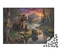 Brown Bear Family Jigsaw Puzzle for Game 1000 Pieces Mountain Stream Anxiety Relief Secret Santa Small Gift Idea for Couples 52x38cm/1000pcs
