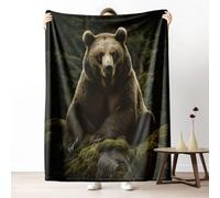 Brown Bear Flannel Blanket Queen Warm Soft, Woodland Wildlife Blanket 90"x90" Lightweight, Wild Animal Fleece Blanket Cozy Washable for Bedroom Sofa Camping Travel Child Home Decor