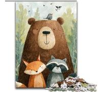 Brown Bear Fox Raccoon JigsawPuzzle 1000 Pieces for Teenagers, Brain Intelligence Challenge Addictive Toys for Home Decoration (26x38cm)