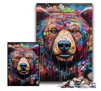 Brown Bear Graffiti 1000 Piece Jigsaw Puzzle Challenging Puzzles Brain Teaser Game for Teenagers, Perfect Size 50x75cm