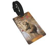 Brown Bear Hold Rustic Old Wood with an White Owl On It Deep in The Autumn 2 Pcs Luggage Tags, Privacy Cover ID Label Loop and Address Card for Travel Bag Suitcase