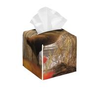 Brown Bear Hold Rustic Old Wood with an White Owl On It Deep in The Autumn PVC Cube Tissue Pack for Home Office Bathroom Use