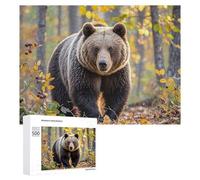 Brown Bear in Autumn Jigsaw Puzzle 500 PCS Challenging Fun Puzzles Wooden Jigsaw Puzzles for Adults Families