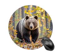 Brown Bear in Autumn Mouse Pad Round Laptop Mouse Mat Cute Computer Mousepad Keyboard Pad Non-Slip Desk Pads for Gaming Office Work Home