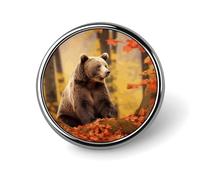 Brown Bear in Autumn Round Badge 25mm/1 Inch Metal Buttons Round Badge Pin Button Parts Classic Pin Holders Buttons for Shirts Clothes Individualistic Brooch