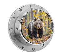 Brown Bear in Autumn Timer Stainless Digital Visual Timer Exquisite Mechanical Countdown Time Management Tools with Silent Operation Timer for Kitchen Office Classroom