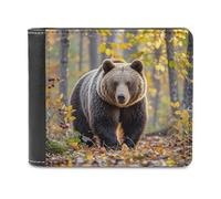 Brown Bear in Autumn Wallet Large Capacity Slim Bifold Wallet with Multiple Card Slots PU Leather Men Purse
